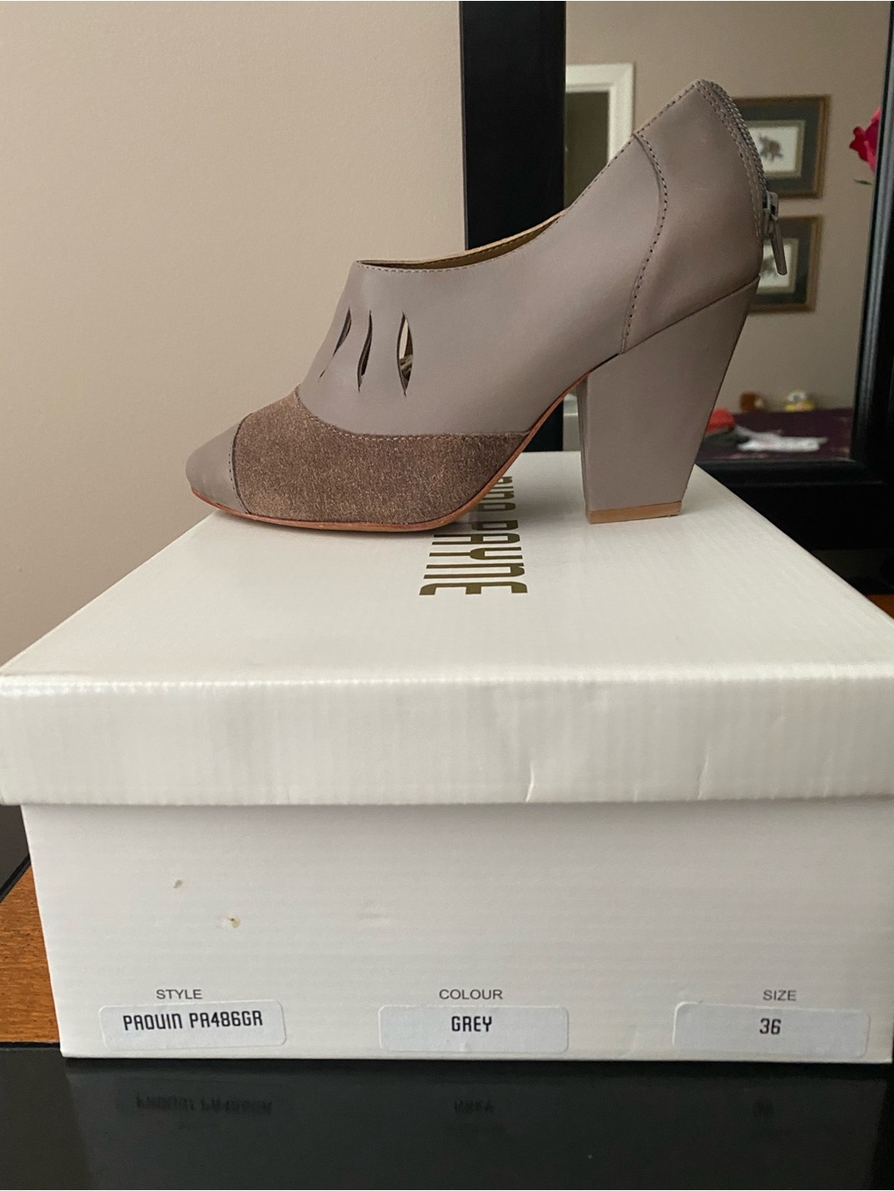 Women's Grey Two-Tone Block Heel Peep Pump